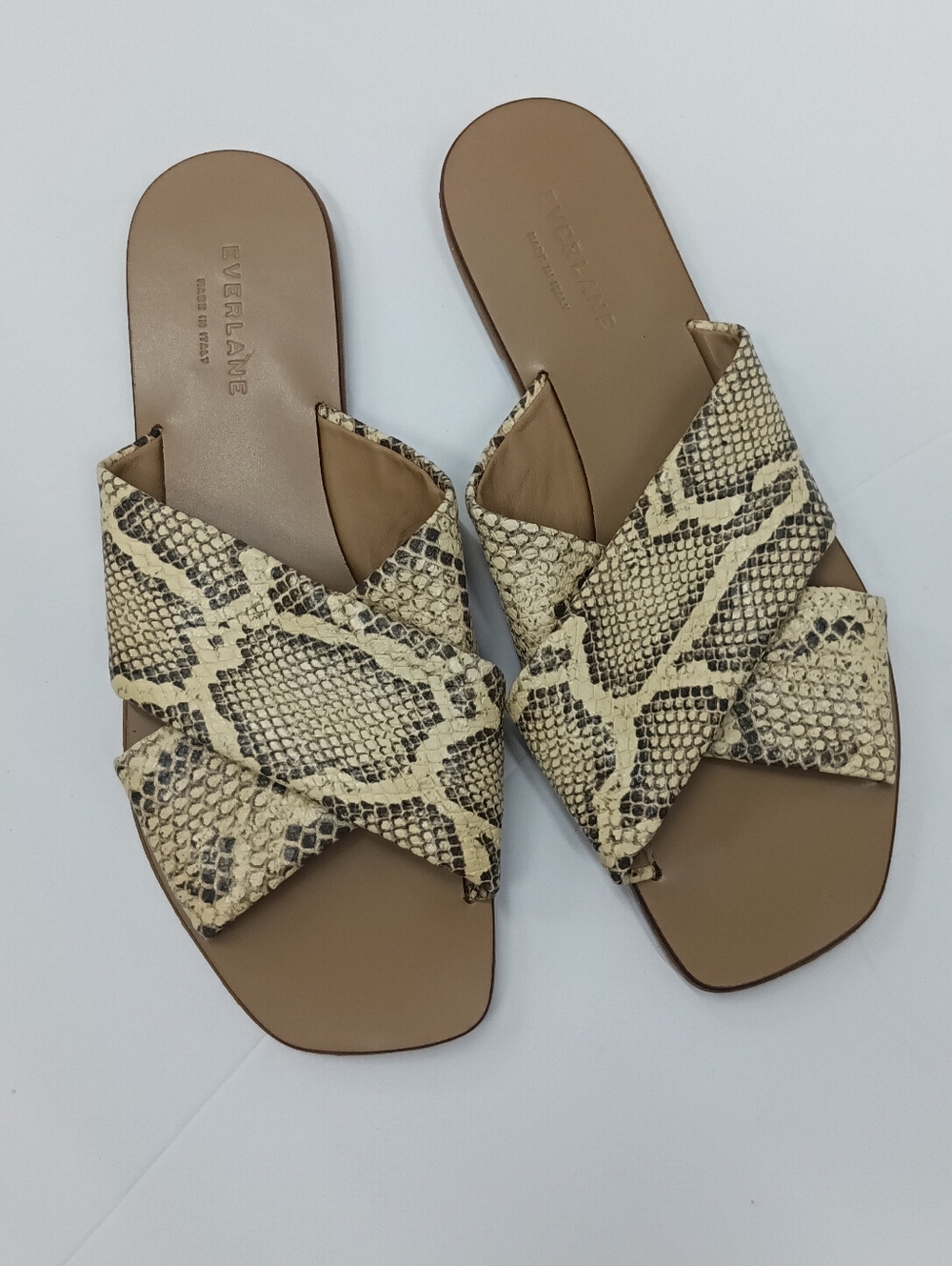 Everlane The Day Neutral Snake-Print Crisscross Slide On Sandals NWOT Size 9
